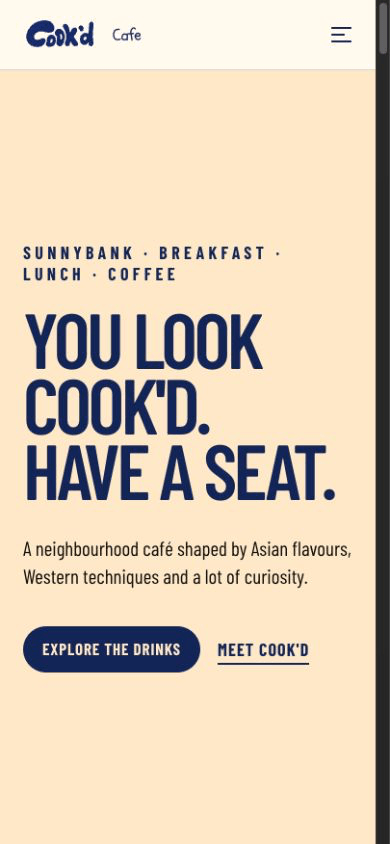 Mobile screenshot of the live COOKD Café website